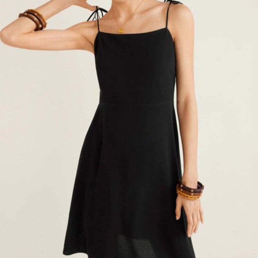 Chiara Tie-strap Sleeveless Fit & Flare Mini Black